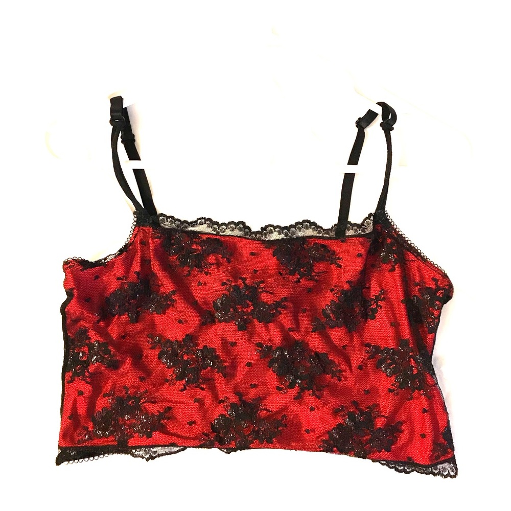 Sparkly red w/ black lace crop.
